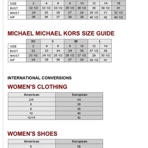 mk shoe size chart